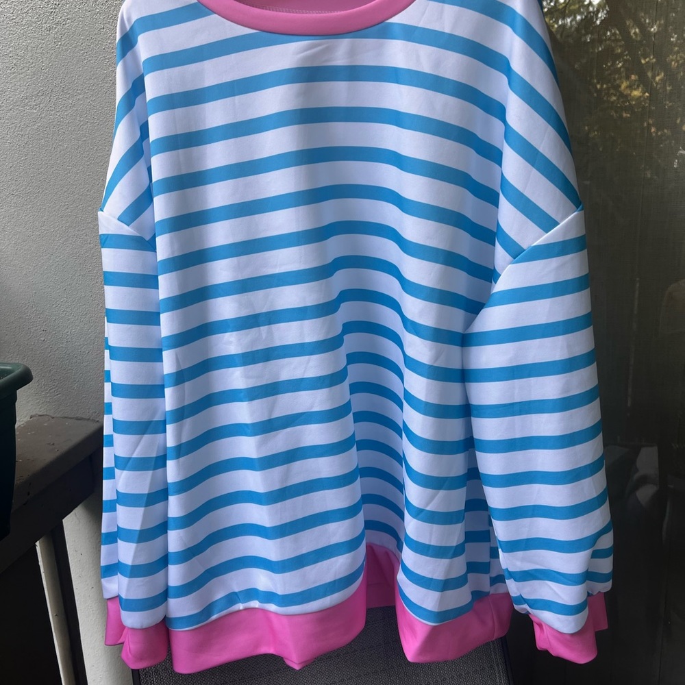 BluE/Pink/White Stripe French style sweater WATER RESISTANT,PLUS SIZE NEVER WORN